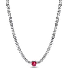 Gümüş Hale Kırmızı Kalp Choker Kolye