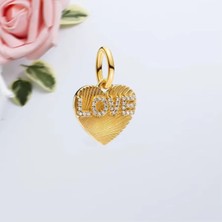 Gümüş Gold Renk Kalp Etiket Sallantılı Charm