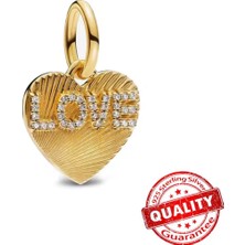 Gümüş Gold Renk Kalp Etiket Sallantılı Charm