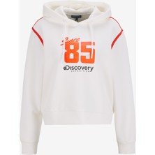 Discovery Expedition D5SL-SWT3570 Kırık Beyaz Kapüşon Yaka Relaxed Baskılı Kadın Sweatshırt