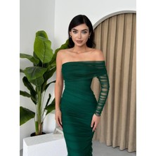 Nidam Butik Polack Tek Omuz Tül Elbise