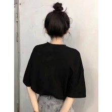 Gıronda Baskılı Oversize Bisiklet Yaka T-Shirt - Siyah