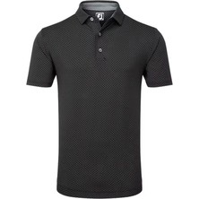Footjoy Stretch Lisle Nokta Baskı Polo Yaka Siyah Golf T-Shirt 81676