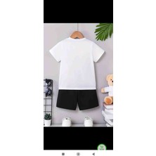 Baskılı Bisiklet Yaka Erkek ve Kız Çocuk Takımı Pamuklu T-Shirt ve Şort, Yazlık Konforlu Takım