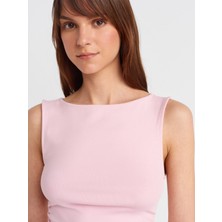 31589 Büzgülü Kayık Yaka Top-Toz Pembe