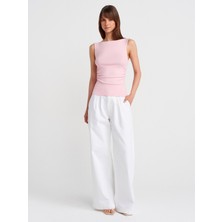31589 Büzgülü Kayık Yaka Top-Toz Pembe