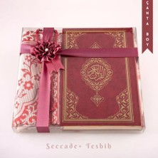 Seccade + Tesbih + Kuran Hediye Seti (Çanta Boy, Yeni Cilt, Bordo)