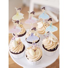 Parti Adresi Balerin Temalı Kürdan Figürlü Pasta Süsü Cupcake Kürdanı 10'lu