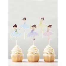 Parti Adresi Balerin Temalı Kürdan Figürlü Pasta Süsü Cupcake Kürdanı 10'lu