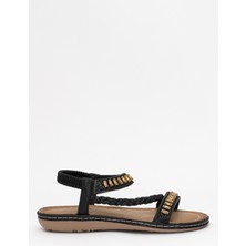 Guja 25Y152-1 Kadın Taşlı Düz Sandalet Siyah