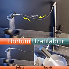 Şelaleli Dört Akışlı Eviye Bataryası Ana Gövde ve Dirsek 304 Paslanmaz Çelik ve Pvd Kaplama