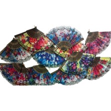 10 Adet Kına ve Düğün Geceleri Için Vintage Tarzı Renkli Dantel Kenarlı Katlanabilir El Yelpazesi