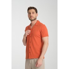 2033 Rico Erkek Turuncu Waffle Standart Fit Kısa Kol Apaş Yaka Spor Gömlek