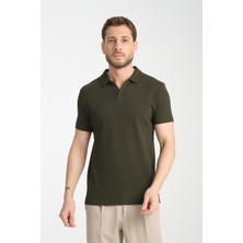 Frappoli 2032 Rico Erkek Haki %100 Pamuk Waffle Regular Fit Polo Yaka Tişört