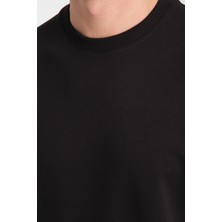 Frappoli 2857 Massimo Erkek Siyah %100 Supima Pamuk Çekmeyen Kumaş Regular Fit Bisiklet Yaka Tişört