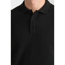 Frappoli 2862 Boston Erkek Siyah Regular Fit %100 Pamuk Esneyen Kumaş Polo Yaka T-Shirt