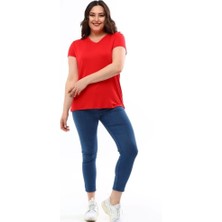 Kadın Büyük Beden V Yaka Basic Kısa Kollu Tişört %95 Pamuk %5 Likra Premium Kumaş