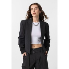 Antioch Antrasit Relax Fit Düğmesiz Crop Kadın Blazer Ceket