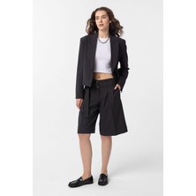 Antioch Antrasit Relax Fit Düğmesiz Crop Kadın Blazer Ceket