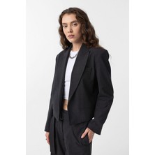Antioch Antrasit Relax Fit Düğmesiz Crop Kadın Blazer Ceket