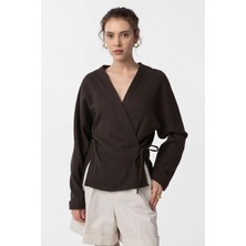 Antioch Kahve Bağlamalı Kimono Kadın Gömlek