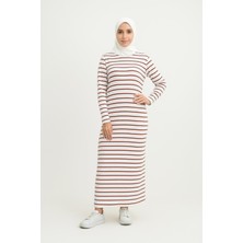 Mirach Uzun Kollu Maksi Boy Çizgili Elbise Boydan Tam Boy Iki Iplik Pamuklu Günlük Rahat Elbise Modern