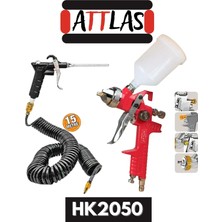 Attlas 50 Litre 2HP Monofaze Hava Kompresörü + 15 Metre Hortum & Üstten Depolu Boya Tabancası