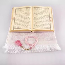 Seccade + Tesbih + Kuran Hediye Seti (Orta Boy, Kadife, Pudra Pembe, Lafzatullah)