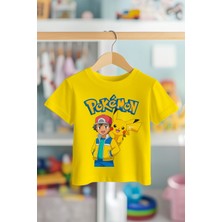 Book OrBook Ash ve Pikachu  Pamuk Premium Kalite Çocuk Tişörtü (3-12 Yaş)