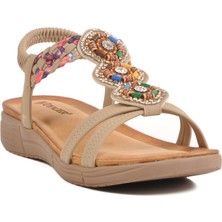 Voyager Bej Hakiki Deri Kadın Sandalet B096 Z