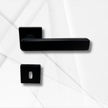 Lusso Siyah Kare Rozetli Oda Kapı Kolu ve 45X18MM Siyah Oda Gömme Kilit Set