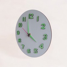 Fosforlu 3D Kabartma Rakam Ahşap Mini Küçük Camsız Beyaz Duvar Saati Çap 22  cm  Kek Kalıbı Hediyeli