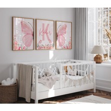 Isme Özel Düzenlenebilir Kelebek Tasarımlı Çocuk Bebek Odası 3lü Tablo Poster Seti Çerçevesiz Çocuk9, 20 x 30