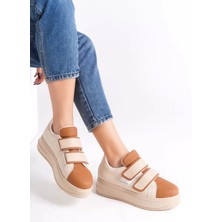 Valencıa Bağcıksız Cırt Cırtlı Ortopedik Taban Kadın Sneaker Spor Ayakkabı Tt - Ten/kahve