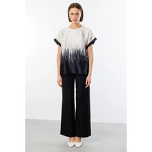  Ekol Altı Desenli Sıfır Yaka Bluz Siyah 03106