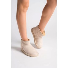 Jolıe Bağcıksız Düz Taban Içi Kürklü Kısa Süet Kadın Bot Kt - Krem