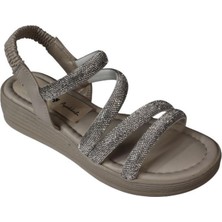 Yaz Kış Ayakkabı Yazkış Kadın Siyah Krem Beyaz Roz Üzeri Taş Bant Atkılı 4cm Kalın Taban Arkası Lastikli Sandalet