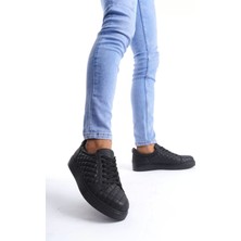 SLW166 Prestige Bağcıklı Cilt Kapitone Desenli Erkek Günlük Sneaker Ayakkabı Cst - Siyah