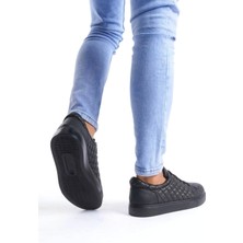 SLW166 Prestige Bağcıklı Cilt Kapitone Desenli Erkek Günlük Sneaker Ayakkabı Cst - Siyah