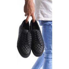 SLW166 Prestige Bağcıklı Cilt Kapitone Desenli Erkek Günlük Sneaker Ayakkabı Cst - Siyah