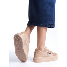 Prag Bağcıklı Ortopedik Taban Desenli Kadın Sneaker Spor Ayakkabı Tt - Ten