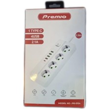 Premio 4 Priz Girişi 4 Usb' Li 1 Typ-C Girişli Grup Priz Beyaz Renk 2 Metre