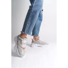 Tokyo Bağcıklı Ortopedik Taban Triko Detaylı Kadın Spor Ayakkabı  Bt - Gri/turuncu