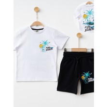 Marcoera Erkek Çocuk Baskılı Şortlu Takım 4-12 Yaş Beyaz