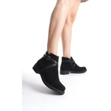 Almıla Fermuarlı Lastikli Ortopedik Taban Topuklu Süet Kadın Bot St - Siyah