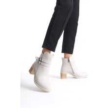 Noemı Tokalı Fermuarlı Ortopedik Taban Topuklukadın Bot  Kt - Krem