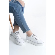 Mına Bağcıklı Ortopedik Taban Kadın Sneaker Spor Ayakkabı  Bt - Beyaz/gümüş