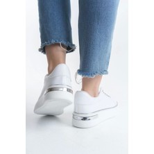 Mına Bağcıklı Ortopedik Taban Kadın Sneaker Spor Ayakkabı  Bt - Beyaz/gümüş