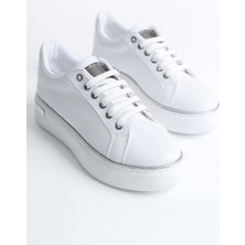 Mına Bağcıklı Ortopedik Taban Kadın Sneaker Spor Ayakkabı  Bt - Beyaz/gümüş