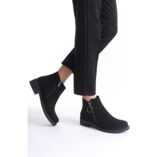 Margaret Fermuarlı Ortopedik Taban Topuklu Süet Kadın Bot St - Siyah